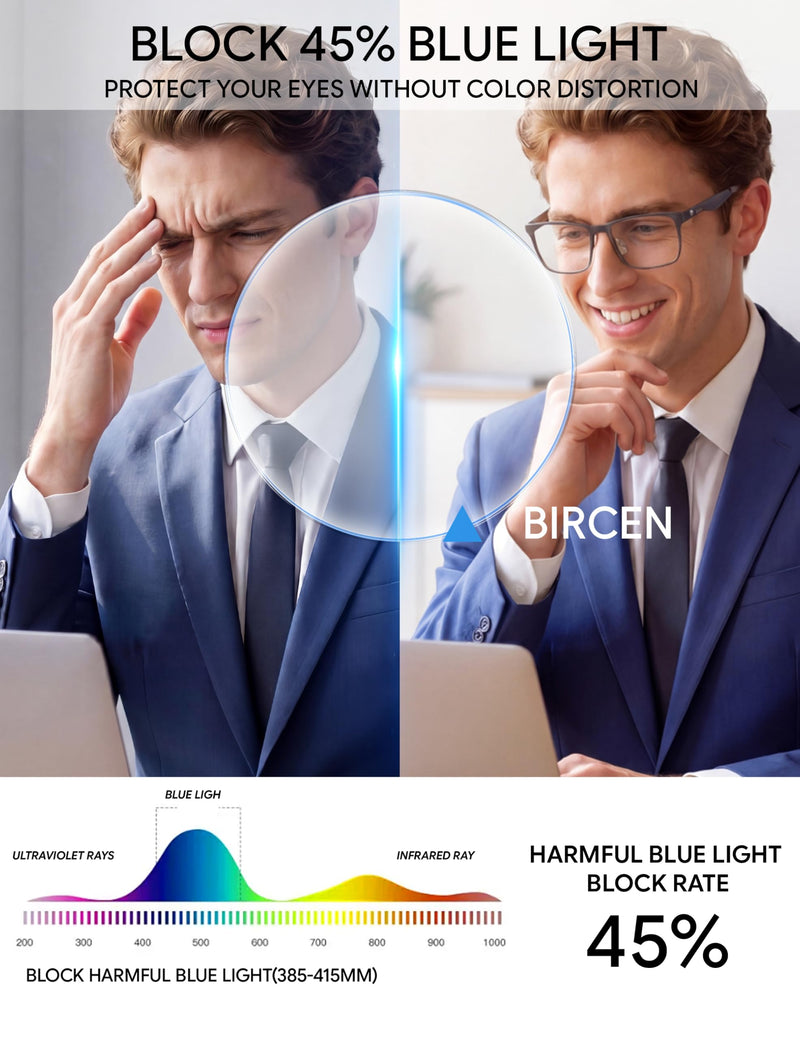 Mens Blue Light Glasses: Blocks Blue Light with Clear Lens | Help Reduce Eye Fatigue from Screen Time - Lightweight Al-Mg Frame Gaming Glasses Deliver Comfortable Wear for Work&Daily Use Black/Clarity Clarity