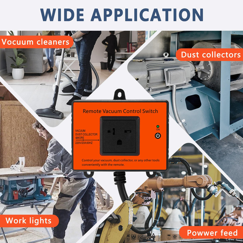 Automatic Remote Vacuum Switch, 220V Wireless Remote Control Dust Collector Starter Outlet Switch (Battery Included)