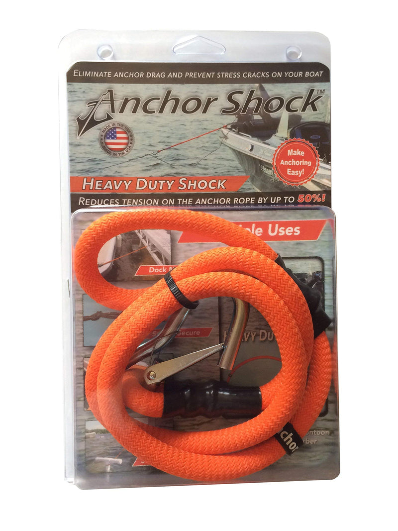 Anchor Shock - Heavy Duty Bungee Line Boat Rope Anchor & Shock Absorber, Accessories for Pontoon, Kayak, Jet Ski Protection (Orange) [40in Stretches to 70in] - Made in USA Orange 40"