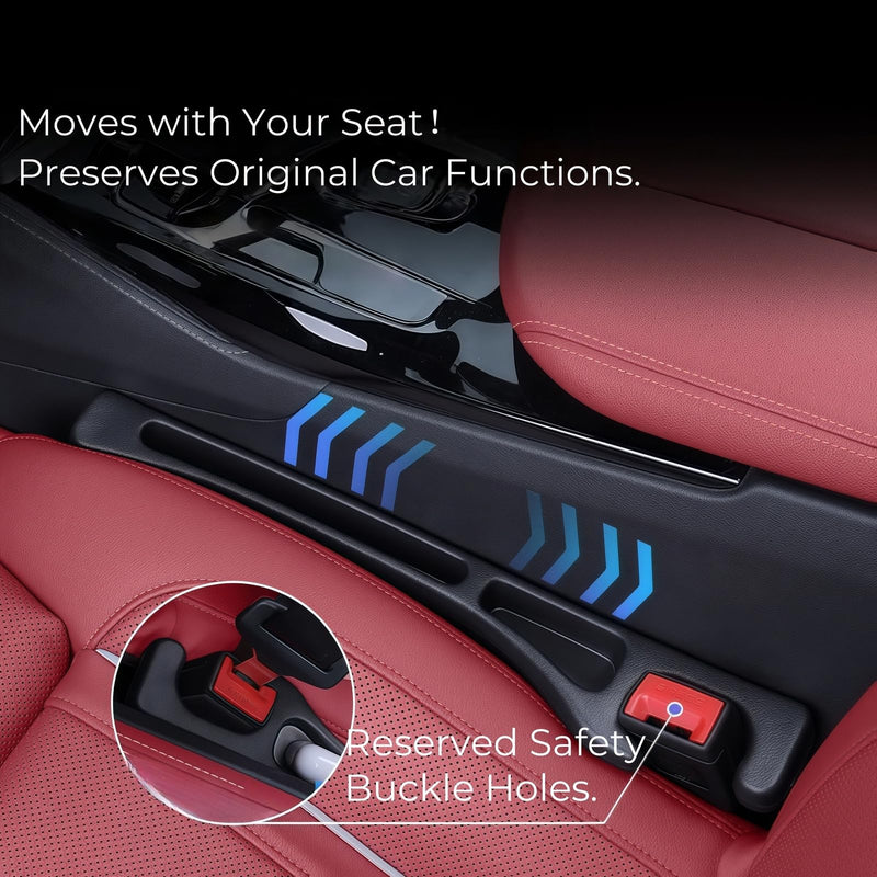 Car Seat Gap Filler, 2-Pack No-Drop Seat Side Gap Seam Filler Organizer with Phone Holder, Universal Fit Fill The Gap Between Seat & Console, Perfect for Car, SUV, Truck Black