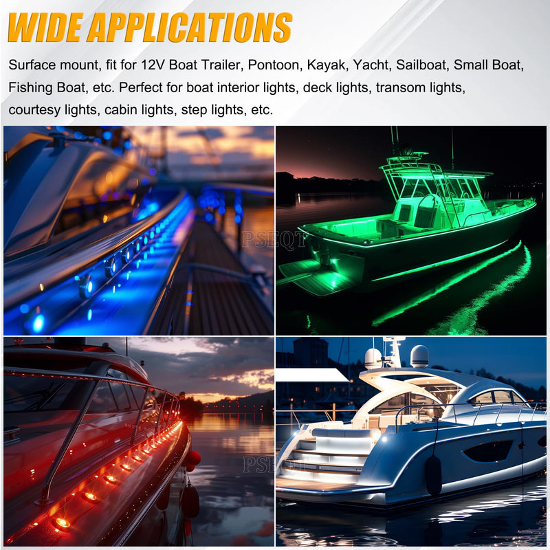 PSEQT 6LED RGBW Boat Courtesy Lights, 4-color 3'' Round Waterproof Marine Interior Deck Transom Stern Navigation Lights for Pontoon Fishing Boat Bass Sailboat Kayak Yacht (Pack of 4) Pack of 4