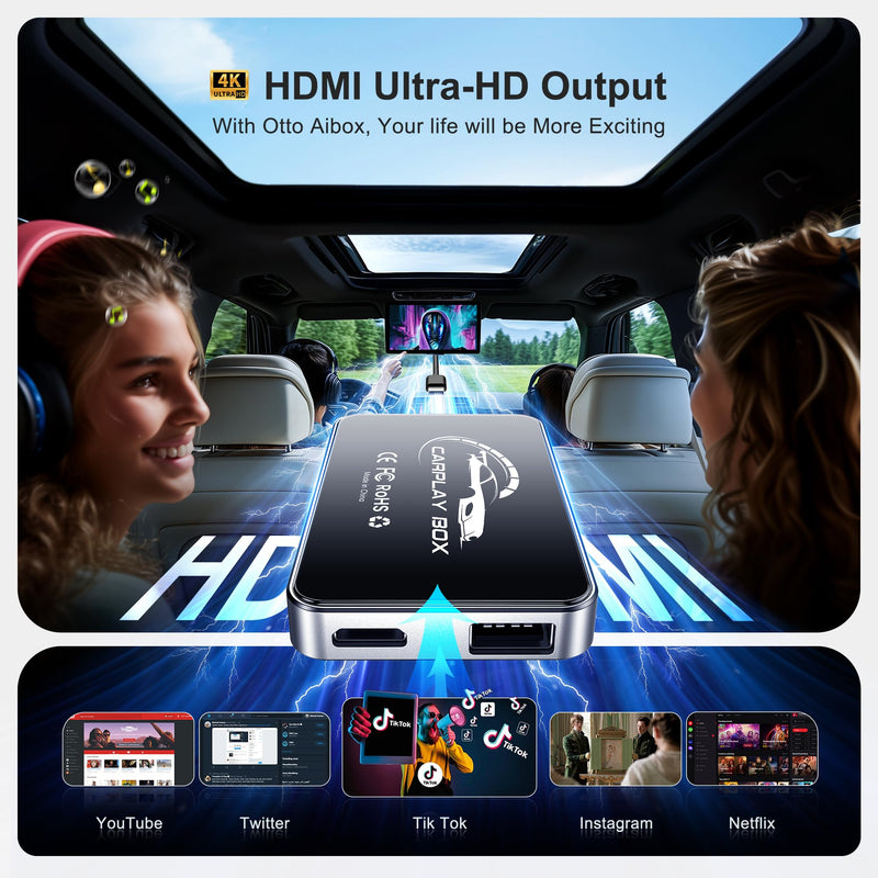 AI Box CarPlay, 3-in-1 Wireless CarPlay Adapter Android Auto OEM Wired Cars | Built-in Netflix/YouTube for Streaming, 5.8GHz WiFi, Convert Wired to Wireless, Plug & Play （4GB RAM+32GB ROM）