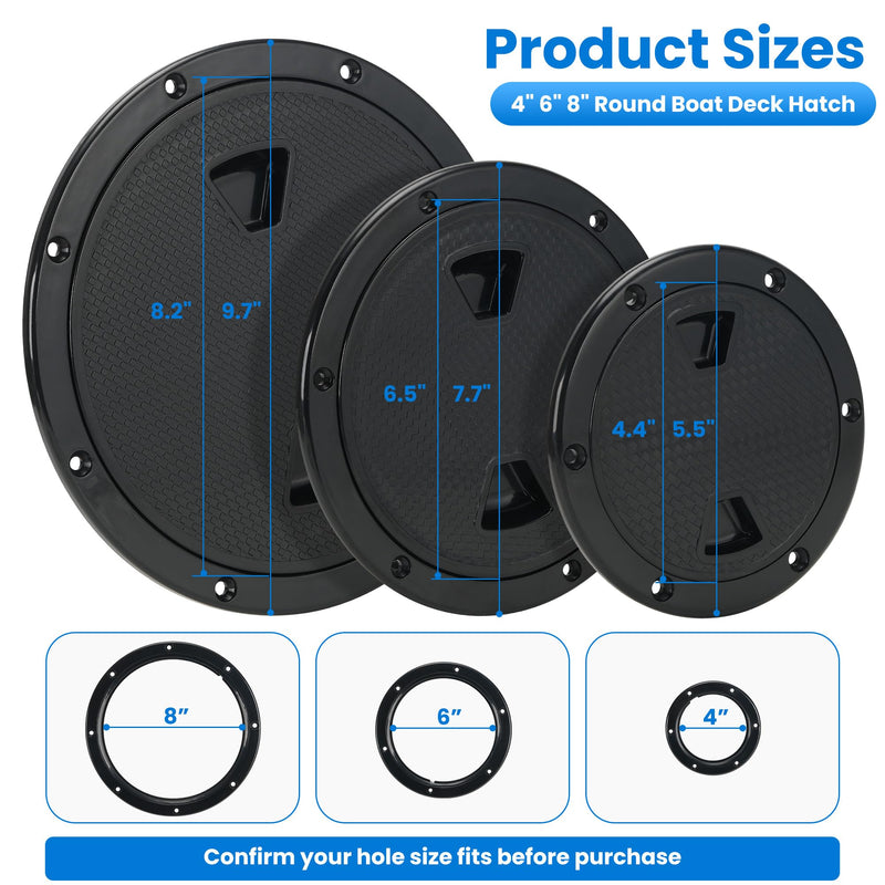 Boat Hatch 4" 6" 8" Round Non-Slip Inspection Hatch with Detachable Cover for Marine Boat Yacht RV & Outdoor Facilities - Premium ABS Material, Waterproof Seal, Easy Installation Black 8 Inch