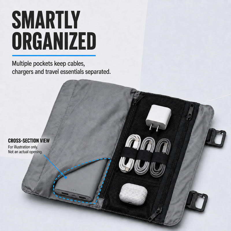 TUDIA Mobile Organizer Bag Compatible with Tumi Alpha Bravo Backpacks - Modular Tech Pouch with G-Hooks Water-Resistant Cord Carrying Case for Earphone, Charger & Cables (Black) Black