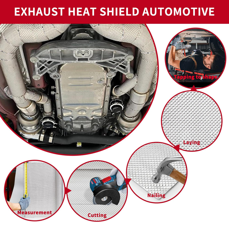 Exhaust Heat Shield Automotive 16" x 39", Embossed Aluminum Heat Shield Kit with 20PCS Cable Metal Ties for Muffler Exhaust Wrap, Heat Barrier,Car Exhaust Sheet