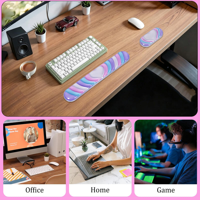L-SPOUTTO Cute Ergonomic Gel Wrist Rest for Mouse and Keyboard, Heart | Wrist Support for Mouse and Keyboard,Pain Relief Easy Typing Mousepad,Girly Office Desk Accessories,Computer/Laptop/Gaming Pink Purple Blue