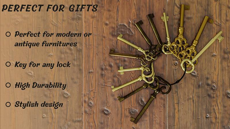 KY-12S Skeleton Key Set Reproduction Key for Antique Furniture - Cabinet Doors, Dresser Drawers Vintage Old Furniture