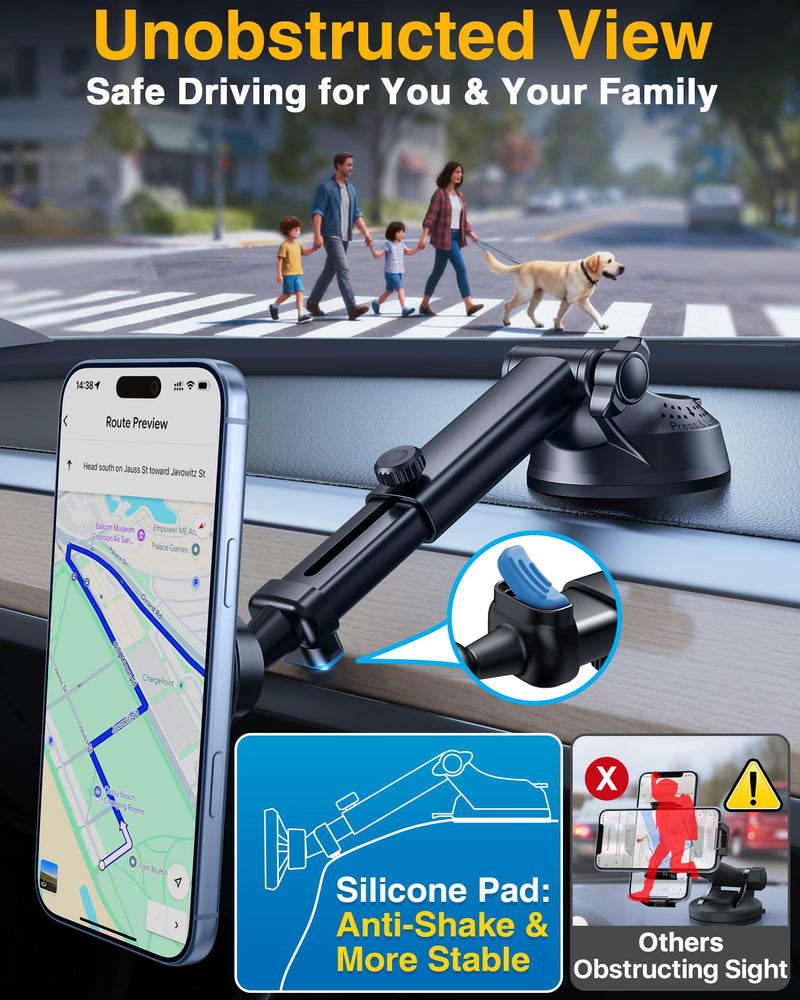YRU [2025 Military-Grade] for Magsafe Car Mount [90+LBS Strong Suction] 360° Adjustable Magnetic Phone Holder for Car Dashboard Windshield Vent, Cradle for iPhone 17 16 15 14 13 12 Samsung, Black