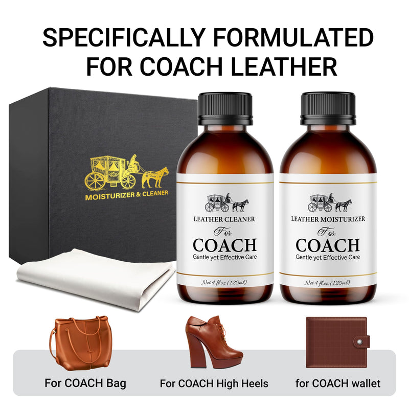 Leather Cleaner & Moisturizer Set for Coach, Gentle Formula to Remove Stains & Restore Shine, Keeps Leather Looking Like New, 120ml x2