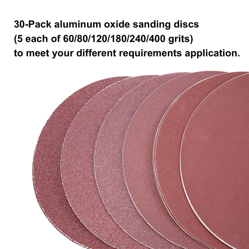 30-Pack 9 Inch PSA Sanding Discs, Self Adhsive Aluminum Oxide Sand Paper 60 80 120 180 240 400 Assorted Grits …