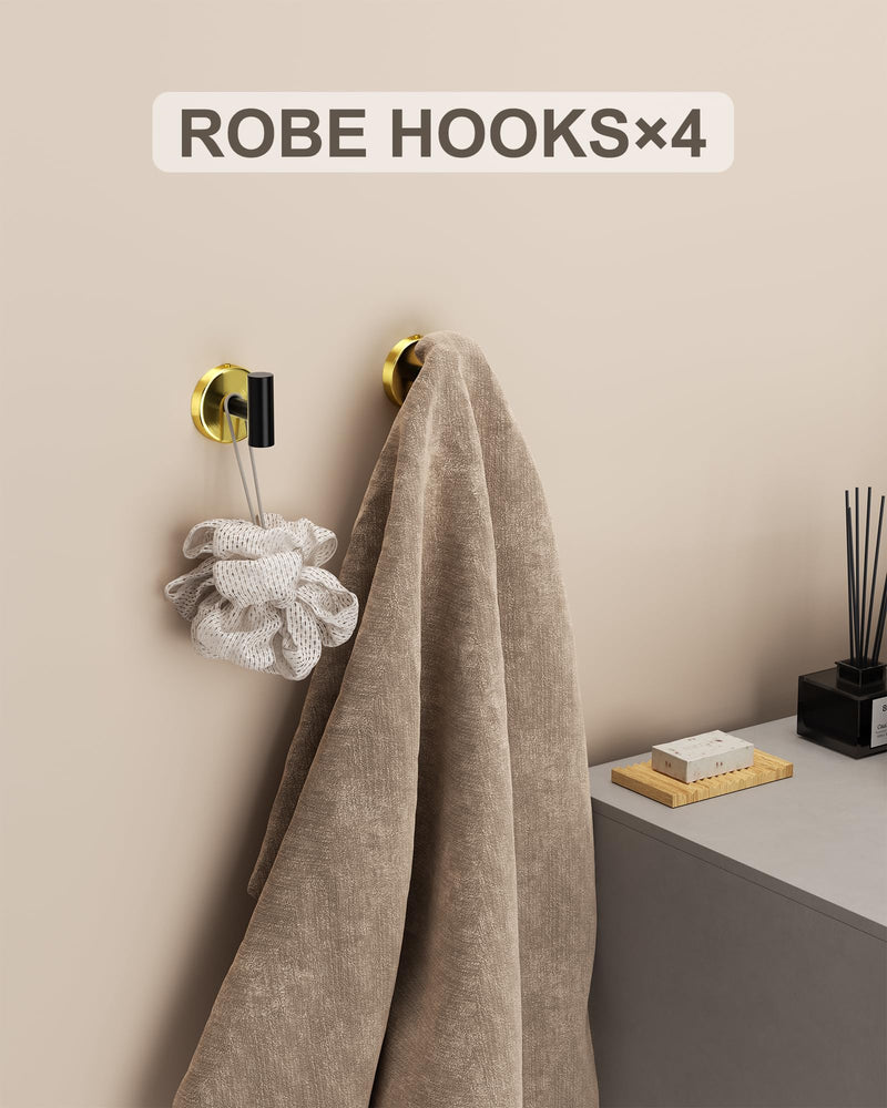 Bathroom Hardware Set 10 Pieces,Towel Bar Set Bathroom Accessories with 16'' Towel Bar Towel Ring Toilet Paper Holder and Towel Hooks Black Gold