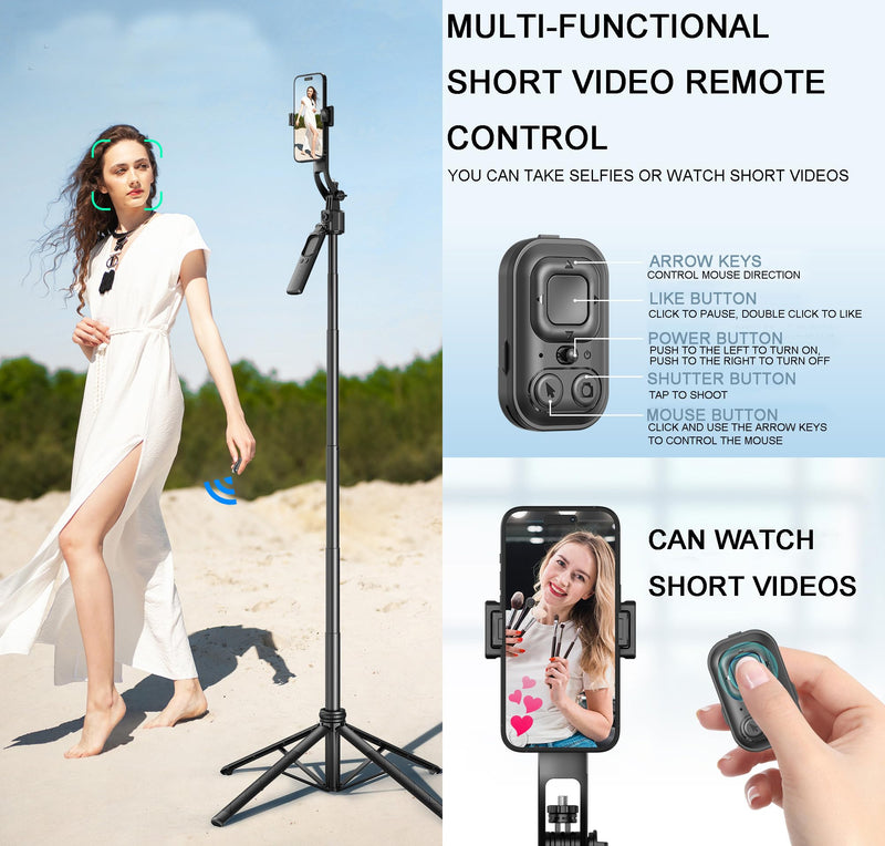 Auto Face Tracking Tripod with Light and Remote 64", No App | 360°Rotating Tripod Selfie Stick for Tiktok YouTube Vlog Live Streaming Video Recording, for iPhone/Cell Phone/Android/Camera