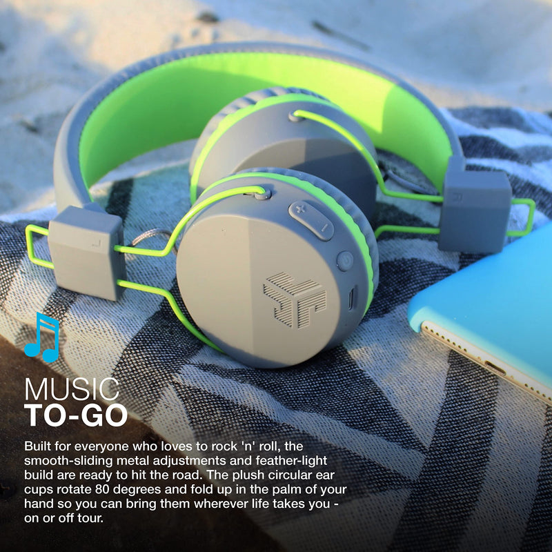 JLab Neon Wireless On-Ear Headphones, Graphite/Green, 13 Hour Bluetooth Playtime, Noise Isolation, 40mm Neodymium Drivers, C3 Sound (Crystal Clear Clarity) Green