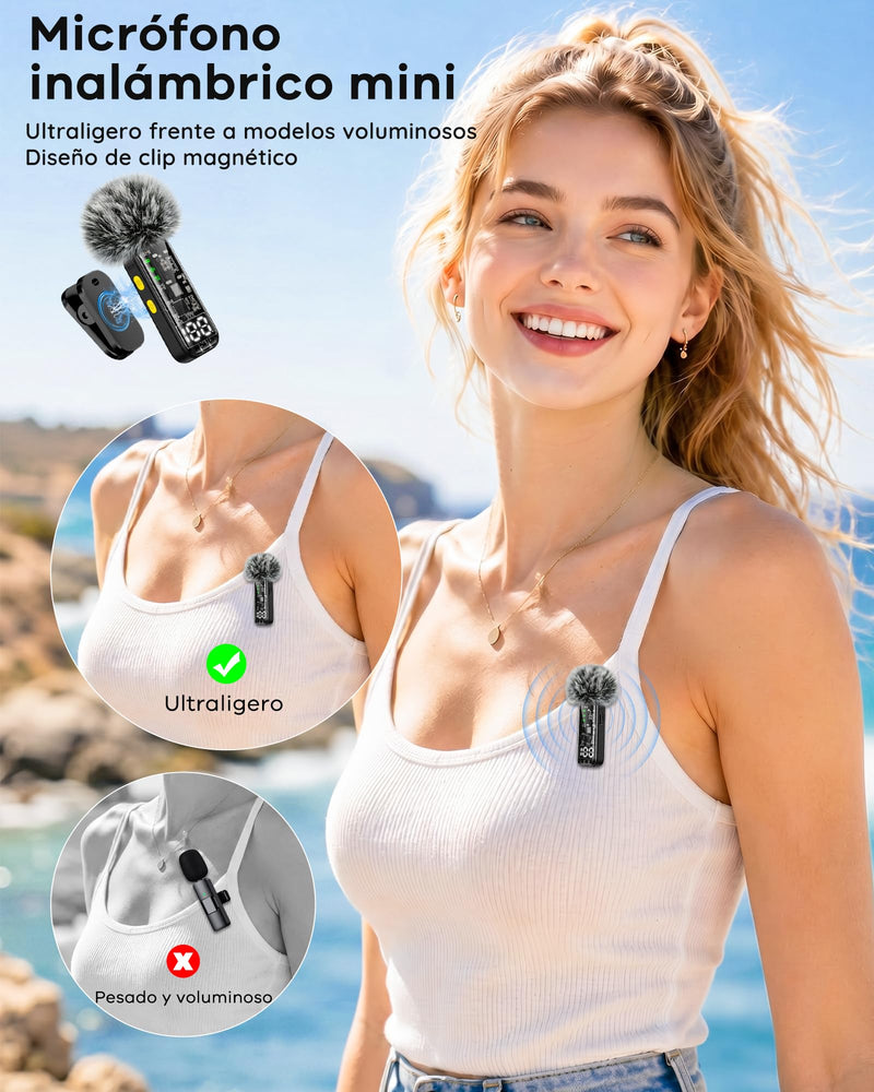 4-Pack Wireless Mini Lavalier Microphones for iPhone Android iPad | Noise Reduction & LED Digital Display, Magnetic Mini Mic for Video Recording Vlogging YouTube Podcast Interview Black