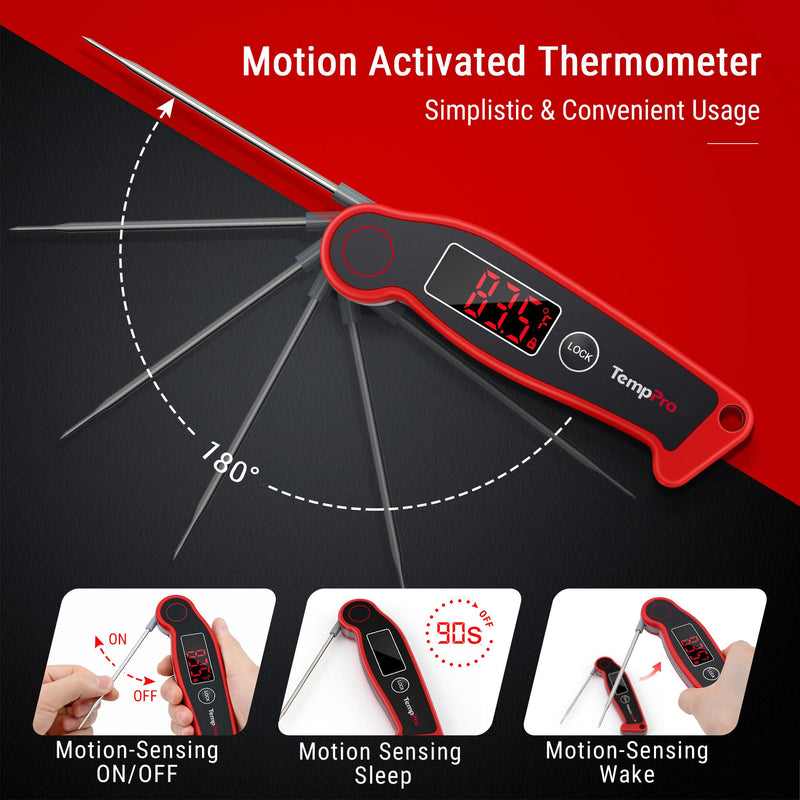 TempPro TP19 Waterproof Digital Meat Thermometer for Grilling with Ambidextrous Backlit & Thermocouple Instant Read Kitchen Cooking Food Thermometer for Candy Oil BBQ Smoker (Previously ThermoPro) Bright Red