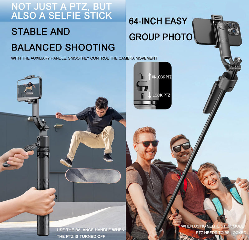 Auto Face Tracking Tripod with Light and Remote 64", No App | 360°Rotating Tripod Selfie Stick for Tiktok YouTube Vlog Live Streaming Video Recording, for iPhone/Cell Phone/Android/Camera