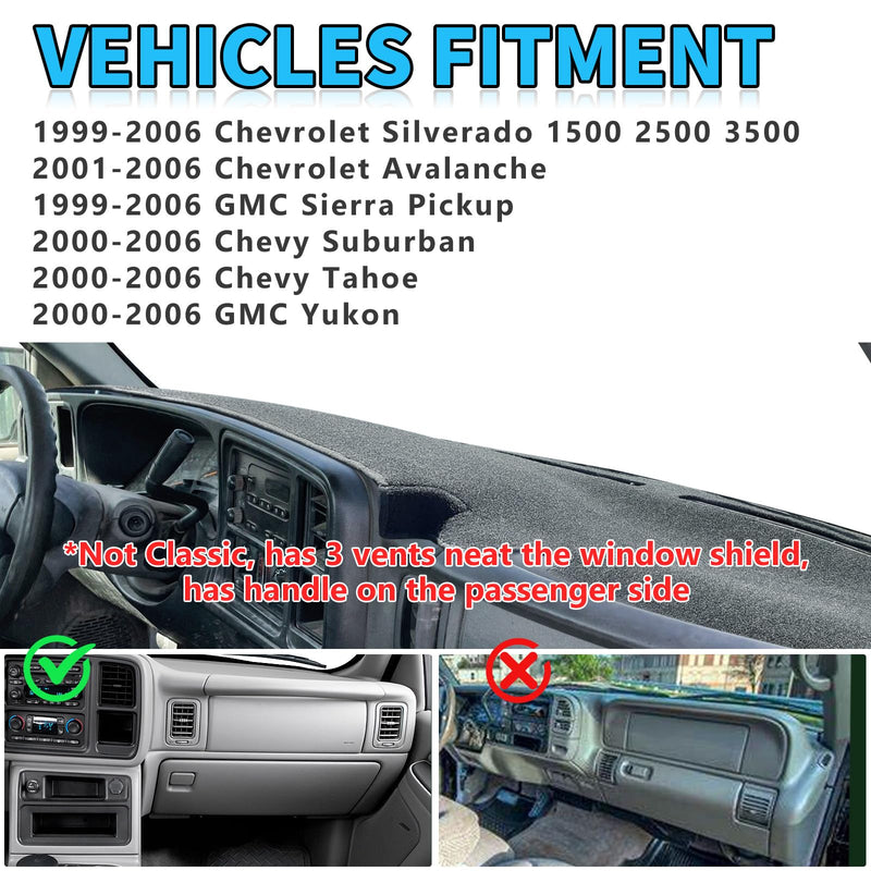 POSAID Dash Cover for 1999-2006 Chevrolet Chevy Silverado GMC Sierra, Dashboard Cover Mat for 2000-2006 Chevy Avalanche Tahoe Suburban GMC Yukon Pickup, Gray 1999-2006 Chevy and GMC