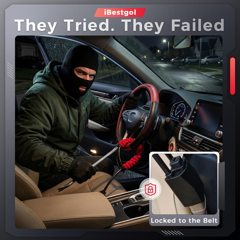 Car Steering Wheel Lock Anti-Theft Device, Seat Belt Lock | Easy Installation, Fits Most Vehicles, Security Device