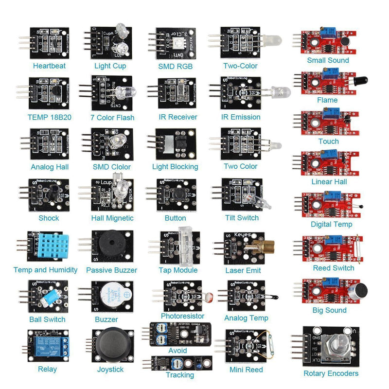 37 - Sensor Assortment Kit: A Sensor Starter Kit for Arduino and Raspberry Pi. Ideal for 37 - in - 1 Robot Projects and a Great Starting Point for Both Arduino and Raspberry Pi Enthusiasts.