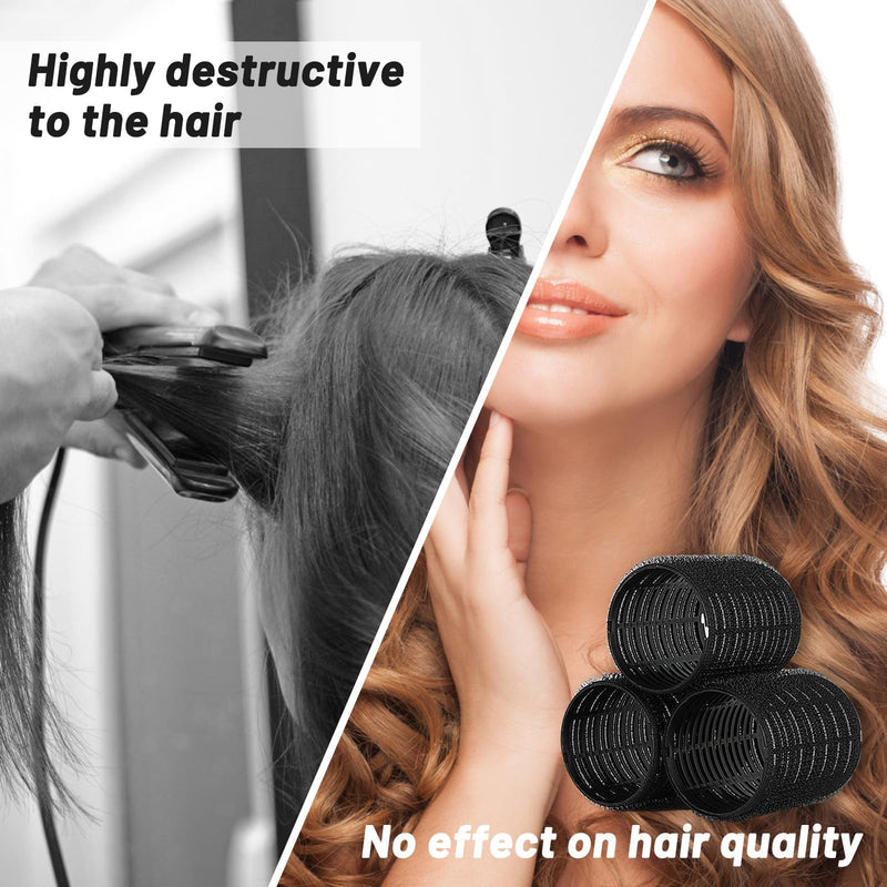 6 Pcs Hair Rollers, 55MM Self-stick Velcro Rollers for Long Hair, Portable Heatless Curlers DIY Hairdressing Curlers Rollers Tools, Black