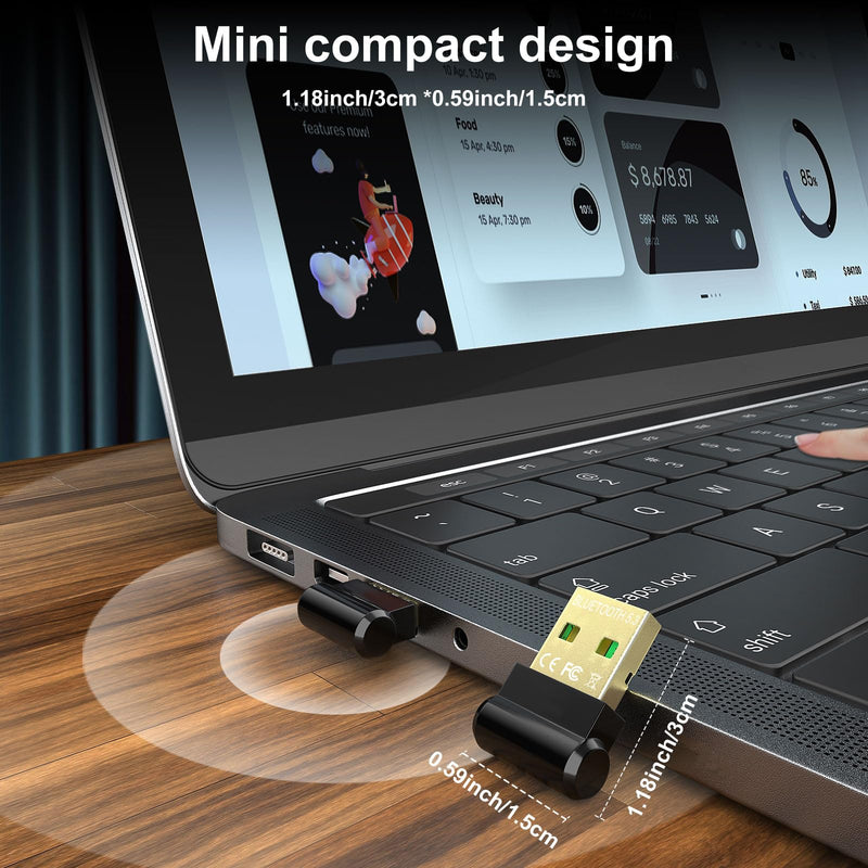 Bluetooth Adapter for Desktop PC, Plug & Play 5.3 USB Mini EDR Dongle Receiver & Transmitter for Laptop Computer Compatible with Headphones Keyboard Mouse Only Windows 11/10/8.1 Small Black-5.3