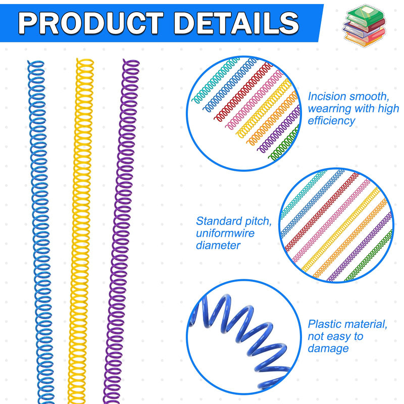 120 Pack Plastic Spiral Binding Coils Binder Binding Spirals Rings Multi Size Spiral Binding Wire Combs Spines Coils, 4:1 Pitch (5/16 Inch,Multicolor) Multicolor 5/16 Inch