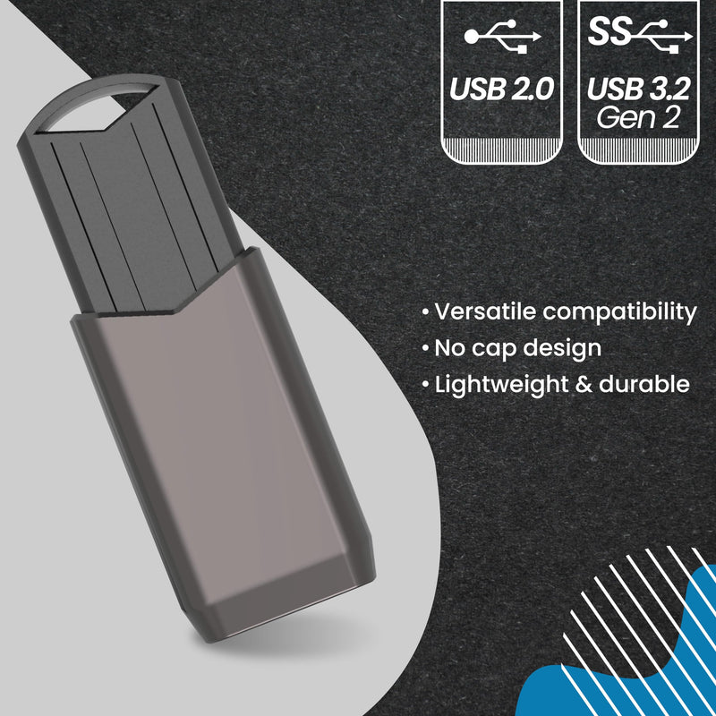 Centon Electronics DataStick Push USB Flash Drive, Portable, High-Speed USB 3.2 Gen 2, No-Cap Design, R/W Speed of 1000/800, Versatile Data Stick, 1TB Storage Capacity, Graphite 1 TB