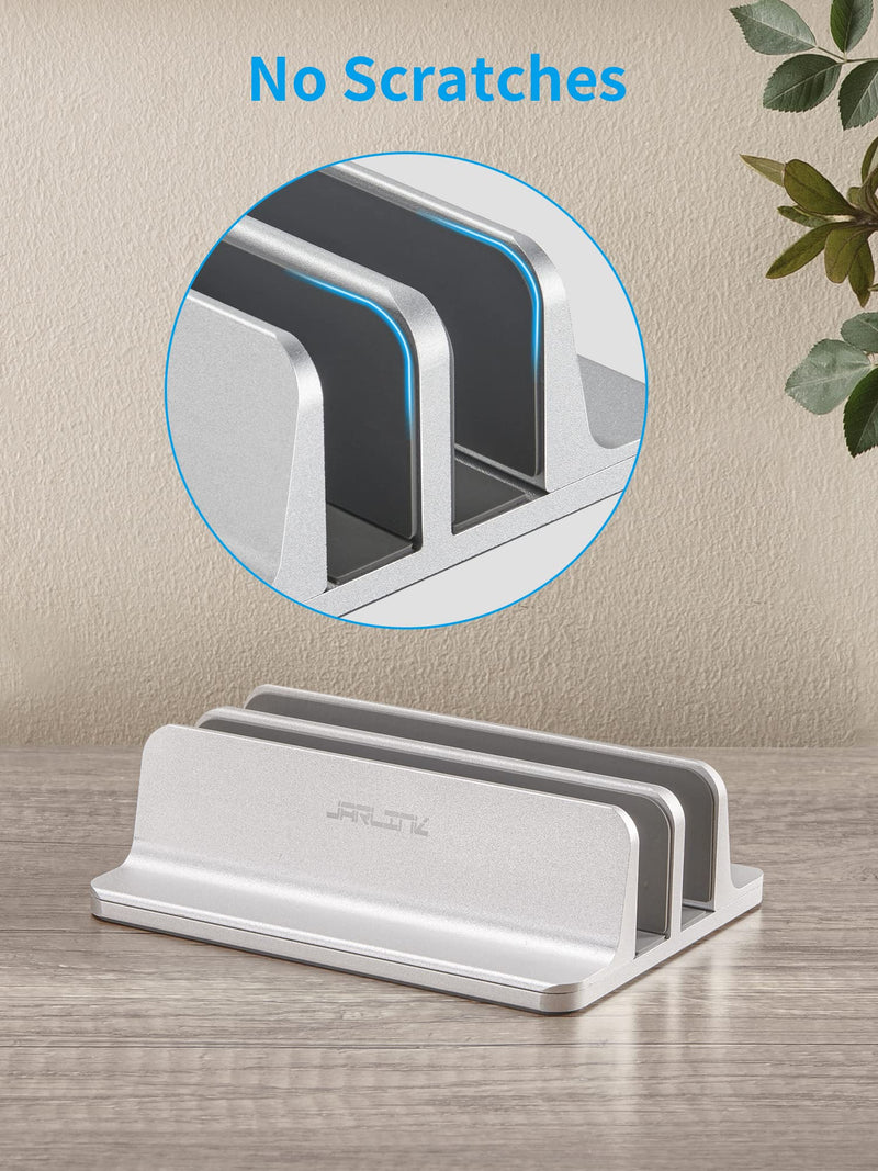 JARLINK Vertical Laptop Stand Holder, Aluminum Double Desktop Stand Holder with Adjustable Dock (Up to 17.3 inch), Compatible with MacBook, Surface, Chromebook, and Gaming Laptops, Silver 2-slot