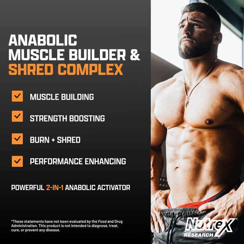 Nutrex Research Anabol Ripped Anabolic Muscle Builder for Men, 2-in-1 Muscle Builder and Shredding Supplement, (60 Count) 60 Count (Pack of 1)