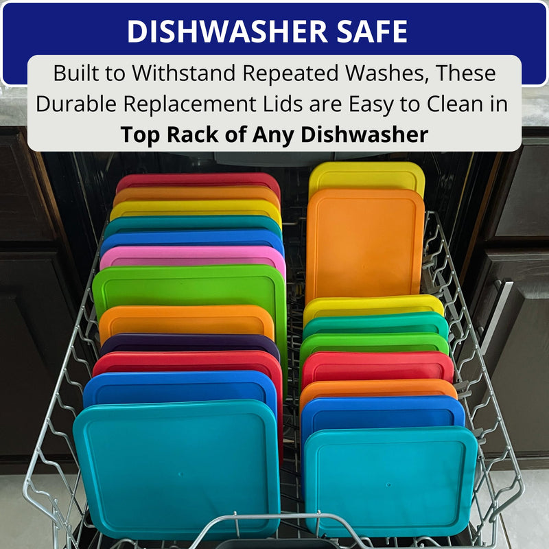 1, 2, 4 & 7 Cup Round & 3, 6, 11 Cup Rectangle Replacement Lids/Covers for Pyrex, Anchor Hocking & KlareWare Storage Bowls *Lids Only -Glass Container Not Included*, 14 Pack *2 of Each Size* Green, Orange, Blue, Red, Green, Blue, Red