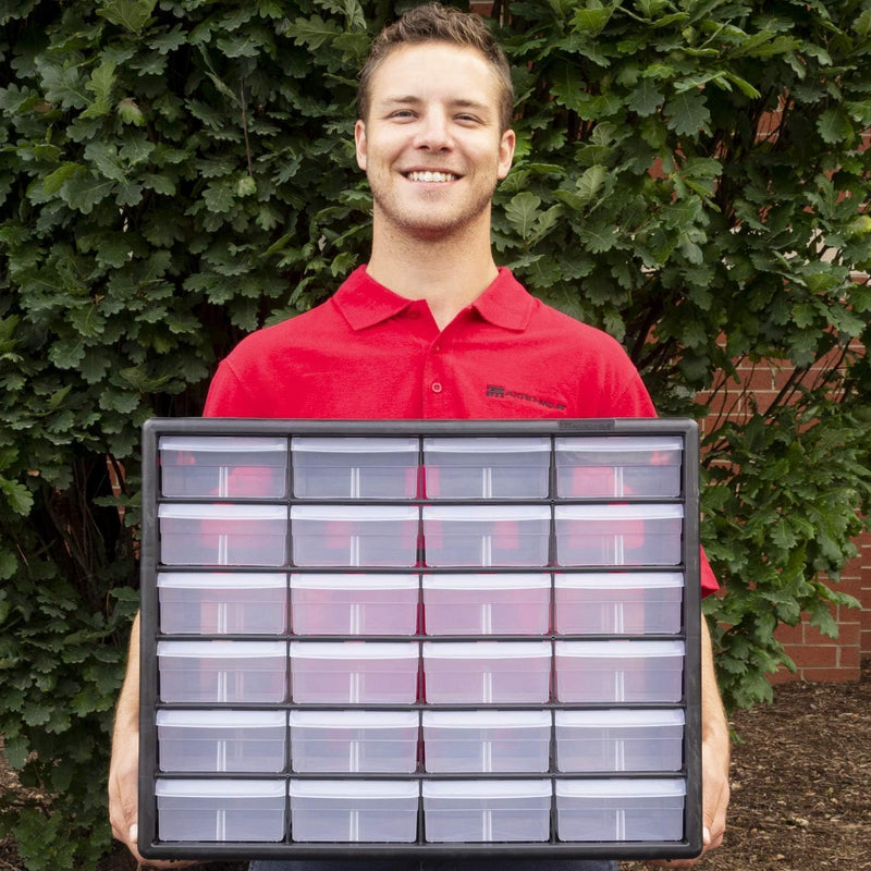 Akro-Mils 24-Drawer Plastic Drawer Storage Cabinet for Garage Organization, Bead Organizer, Building Bricks Storage, Teacher Toolbox, Makeup Organizer, 20" W x 6" D x 16" H, 10124 Black 24 Drawer 1 Pack