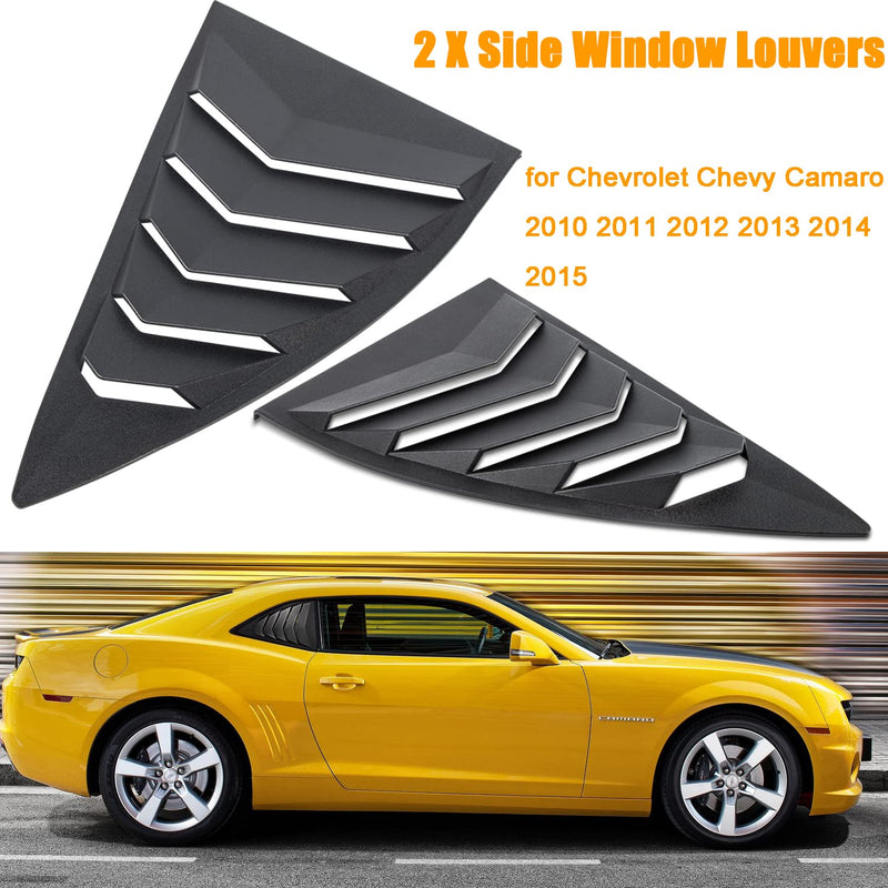 Side Window Louvers Matte Black Compatible with Chevrolet Chevy Camaro 2010 2011 2012 2013 2014 2015 Left Right 2PCS Windshield Sun Shade Cover Lambo Style Side