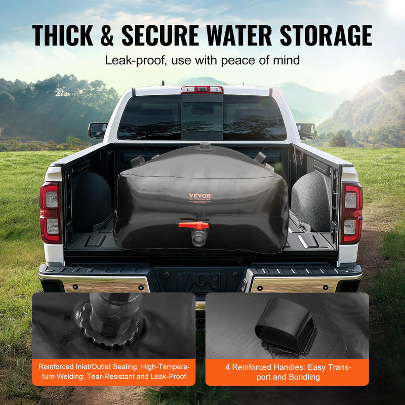 VEVOR 540L/142.7 Gallon Water Storage Bladder, RV Water Tank, 1000D PVC Collapsible Water Storage Containers, Large Capacity Soft Water Bag, Portable Water Bladder,Camping, Emergency Water Supply Black