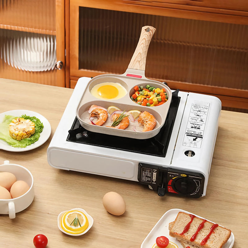 Egg Frying Pan 3-In-1 Divided Nonstick Egg Pan with Lid Breakfast Grill Pan Skillet Compatible with Gas Stove & Induction Cooktops (White, Upgraded Lid) White