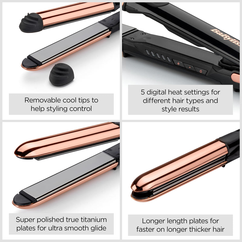 BaByliss Straight and Curl Brilliance Hair Straighteners - Curved Metal Design Easy Styling, Smoothing Titanium Plates, Ionic Anti-Frizz, Fast 15 Second Heat Up, 5 Heat Settings Up to 235°C, 2481U 2481U - UK PLUG