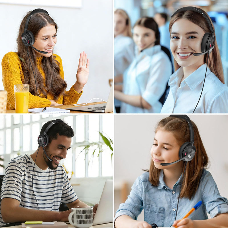 USB Headset with Microphone for PC, Active Noise Cancelling Headphones with ENC Noise Cancelling Mic, Wired Office Computer Headset with Mute for Call Center, Teams, Zoom BNG818
