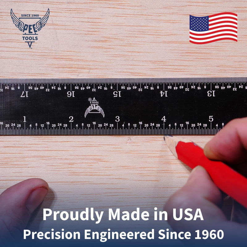 PEC Tools Stainless Steel Ruler Set (6"+12"), High-Contrast Machinist Ruler with Markings 1/32", 1/64", 1/50" and 1/100", Made in USA Black Chrome-Flexible 6"+12"