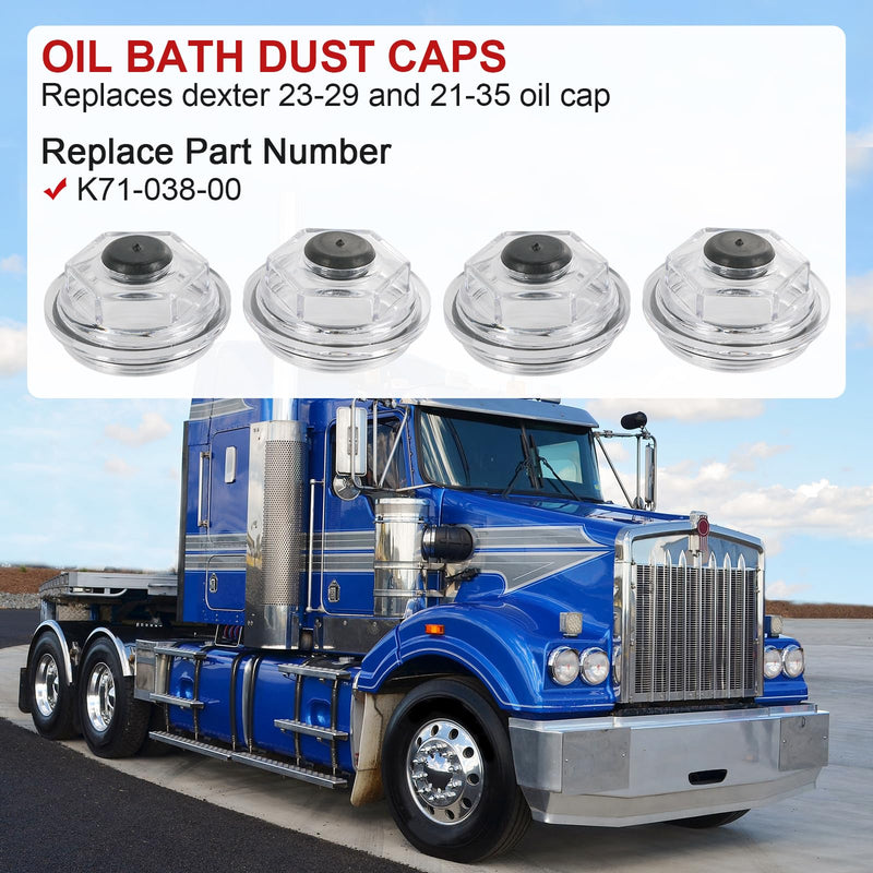 Oil Bath Dust Caps Compatible with Dexter 6k - 8K 8-218, 8-219 General Duty Axles Built After 1989 for Dexter 6K 7K 8K 2.75" Threads Trailer Axle Plastic Cover 21-35 23-29 Oil Caps K71-038-00 (4PCS） 4PCS Oil Caps