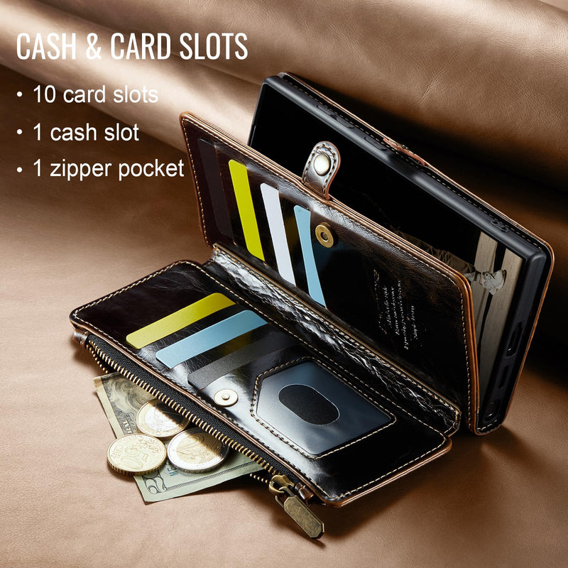 Defencase for Samsung Galaxy A37 5G Wallet Case with Card Holder, Coffee | RFID Blocking, Zipper Pocket, Durable PU Leather, Wrist Strap, Fashion Snap Flip Phone Cases Cover with Stand for Women Men