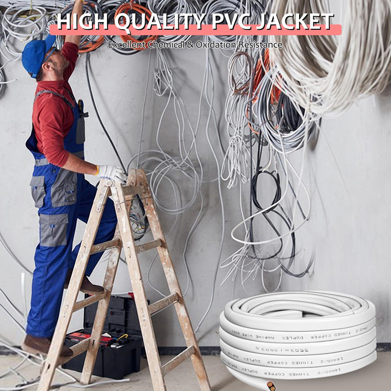 14 Gauge 20ft Marine Wire,2 Core Insulated Duplex Marine Grade Wire Tinned Copper Standard Electrical Wire Outdoor for Boat/Maine/Automotive/RV/Camper/Trailer 14 Gauge