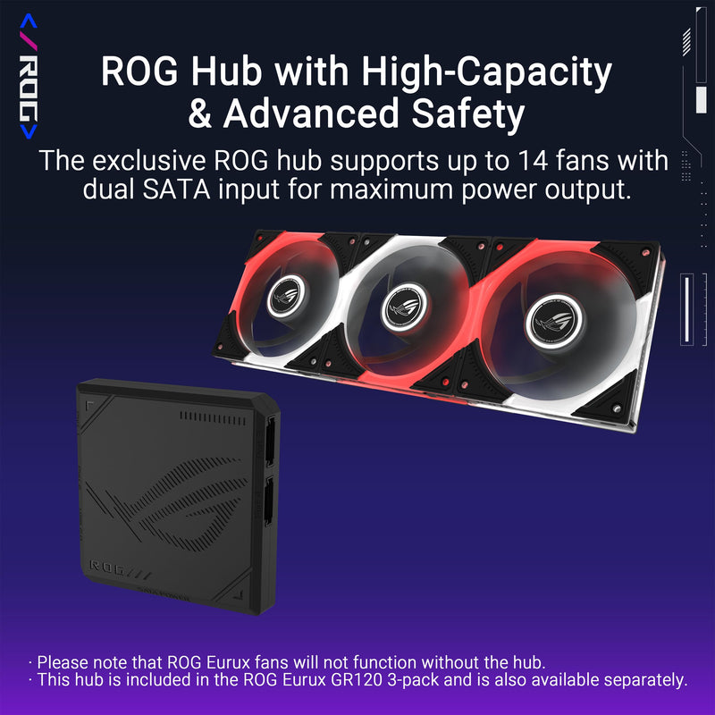 ASUS ROG Eurux GR120 ARGB PWM Fan Single Pack 120mm PWM Fan, 2600RPM, Patented Daisy-Chain Design, Custom Lighting