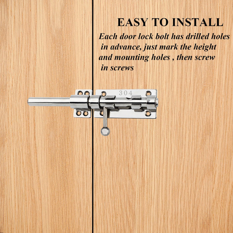 Slide Bolt Gate Latch Thickened 304 Stainless Steel Latches Heavy Duty Safety Barrel Bolt Door Lock with Padlock Hole and Dust Canister for Wooden Fence, Yard Door, Barn Door, Shed Door Silver 8in