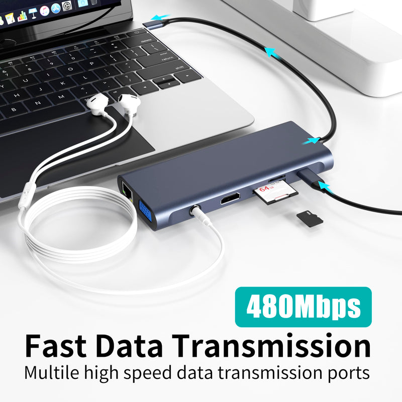 USB C Docking Station Hub (13 -in-1) with 2 X 4K HDMI, Ethernet, VGA,Audio, USB3.0 TF/SD Dongle Docking Station Compatible for MacBook iPad Pro Dell Hp Lenovo