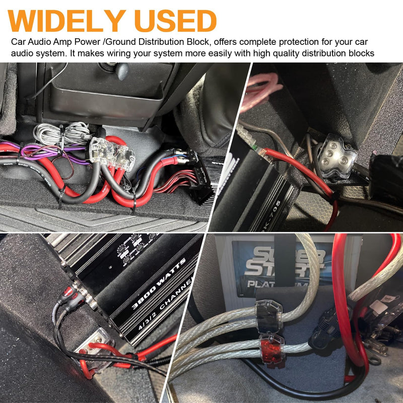 2 Way Power Distribution Block 1x 0 Guage in 2X 0 Guage Out Circuit Protector Distribution Connecting Blocks for Car Audio Splitter with Installation Accessories 2Ways-Kit4