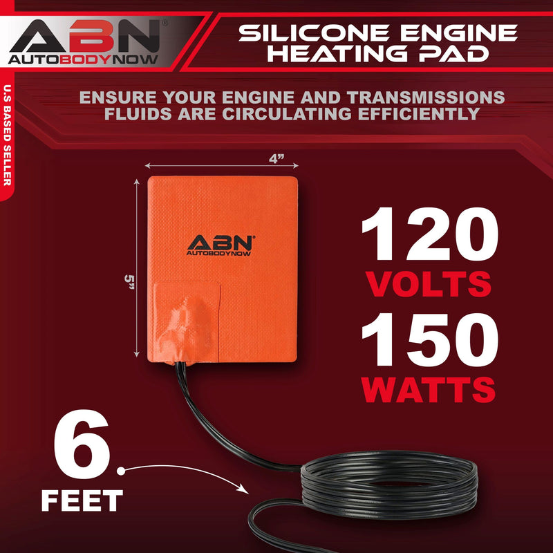 ABN Silicone Heating Pad 120V - 4 x 5 Inch Universal Engine Heater Car Oil Pan Heater Pad, 150W Electric Heater Pad 4 inches x 5 Inches