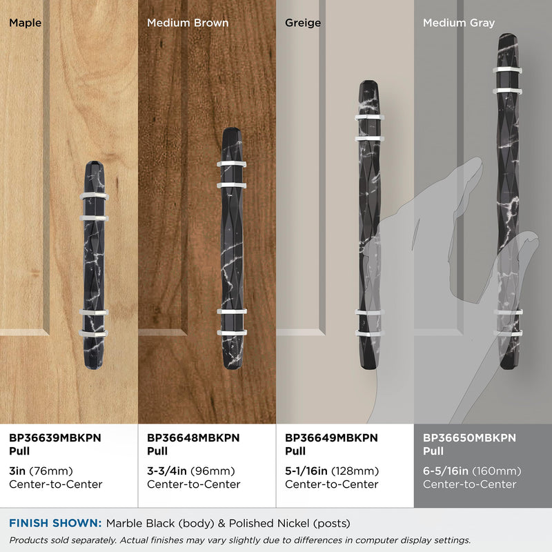 Amerock | Cabinet Pull | Marble Black/Polished Nickel | 6-5/16 inch (160 mm) Center-to-Center | Carrione | 1 Pack | Drawer Pull | Drawer Handle | Cabinet Hardware
