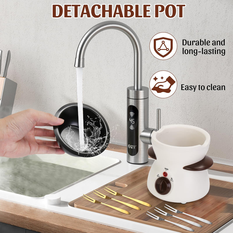 Mini Chocolate Fondue Pot Electric Chocolate Melting Pot with 6pcs Artistic Forks Perfect for Children's Party Christmas Gifts (White)