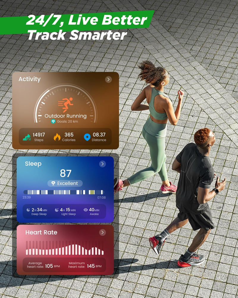 FOSMET 1.95'' Smart Watches for Men(Flashlight&100 Days Battery Life) | Waterproof Military Fitness Smart Watch with Call/Sleep/SpO2/Heart Rate/Step Tracker, 100+Sport Smartwatch for Android iPhone Black 1.95"