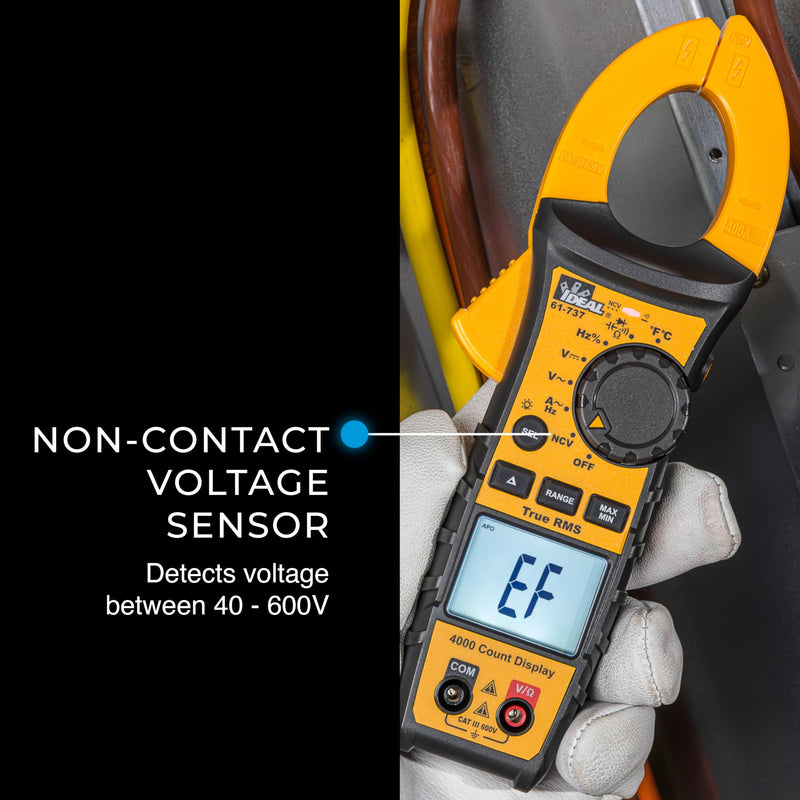 IDEAL INDUSTRIES INC. 61-737 Digital AC Clamp Multi Meter 400 Amp 600-Volt, Red Electrical Clamp Meter, CAT III 600V | 0–400A AC, 0–600V AC/DC, TRMS, NCV, Diode Testing, Backlit Display, Probe Holder