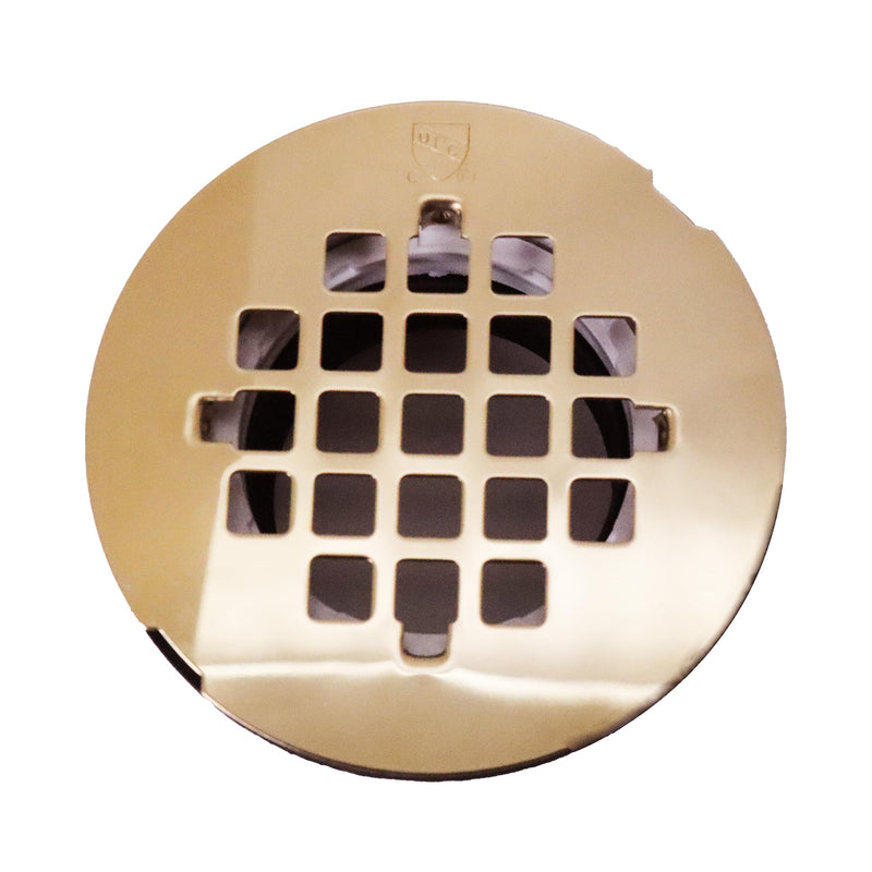 Westbrass D206P-01 2" No-Caulk PVC Compression Shower Drain with 4-1/4" Round Grid Cover, Polished Brass 1-Pack